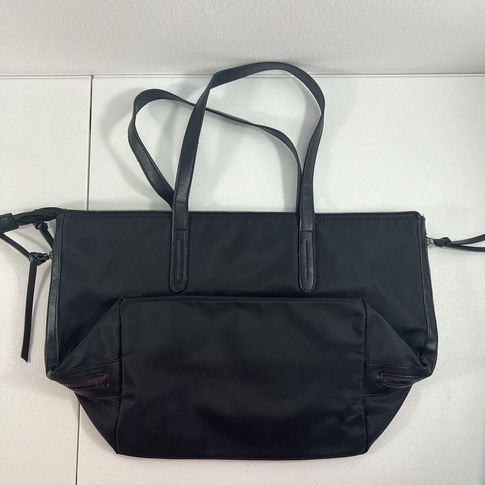 Botkier New York Black Nylon Tote‎ Vegan Leather Trim Zipper Shoulder Bag NEW - Picture 6 of 14